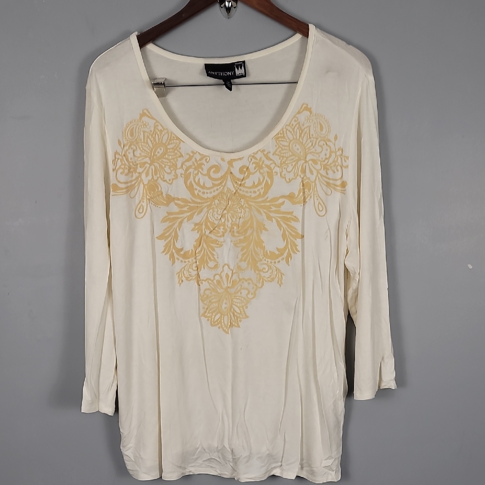 Antthony Original QVC Cream Ivory Embellished 3/4 Sleeve Blouse